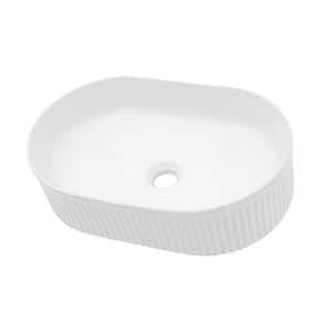 19.3 in. Oval Ceramic White Bathroom Vessel Sink Vertical Stripe Art Basin