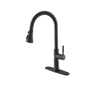 FLG Single Handle High Arc Deck Mounted Bathroom Faucet and Touch-on in Matte Black