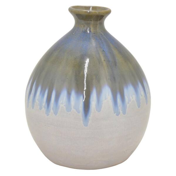 THREE HANDS 12 in. Blue Ceramic Decorative Vase