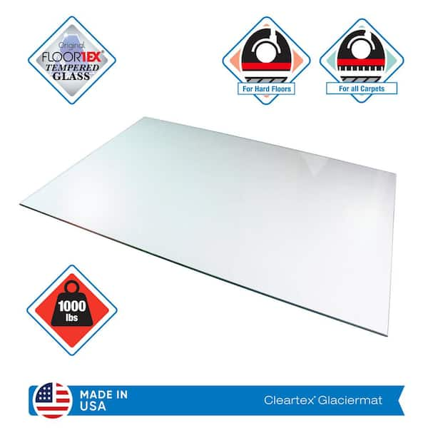 Glaciermat Crystal Clear 36 in. x 42 in. Glass Heavy Duty Rectangular Indoor Chair Mat for Hard Floor and Carpet