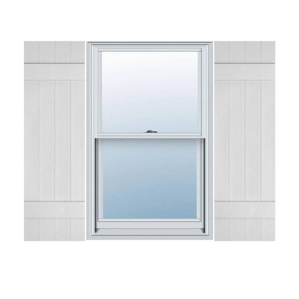 Ekena Millwork 14 in. x 38 in. Lifetime Vinyl Custom Four Board Joined Board and Batten Shutters Pair White