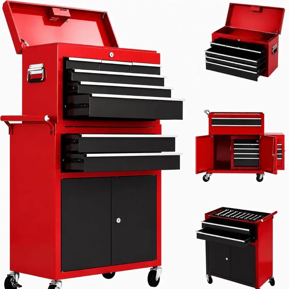 5-Drawer Red&Black Tool Chest Tool Box ,Lockable Detachable Rolling Storage, 2-in-1 Compact Metal Cabinet with Top Chest price history on PriceWatchPro