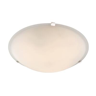 15 in. 3-Light White Flush Mount with Marbleized Glass Shade