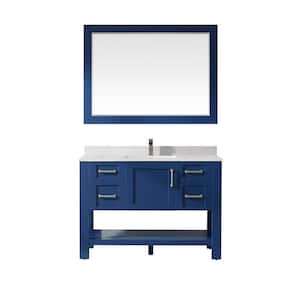 Grayson 48 in. Bath Vanity in Jewelry Blue with Composite Vanity Top in White with White Basin and Mirror