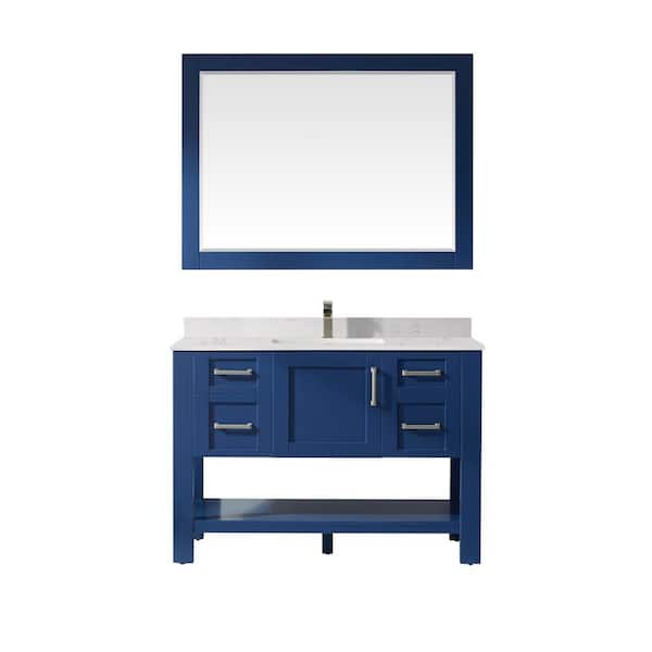 ROSWELL Grayson 48 in. Bath Vanity in Jewelry Blue with Composite Vanity Top in White with White Basin and Mirror