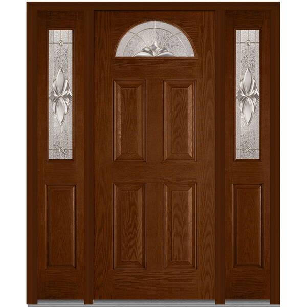 MMI Door 60 in. x 80 in. Heirloom Master Right-Hand 1/4-Lite Decorative Stained Fiberglass Oak Prehung Front Door with Sidelites