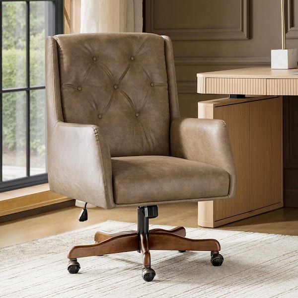 MARTHA STEWART Zaya Faux Leather Swivel Office Chair in Saddle