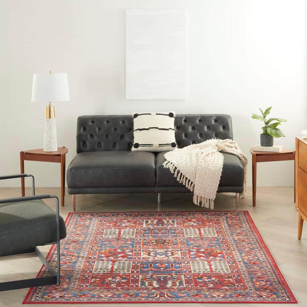Red and Blue Persian Style Non-Slip 5' x 7' Rug