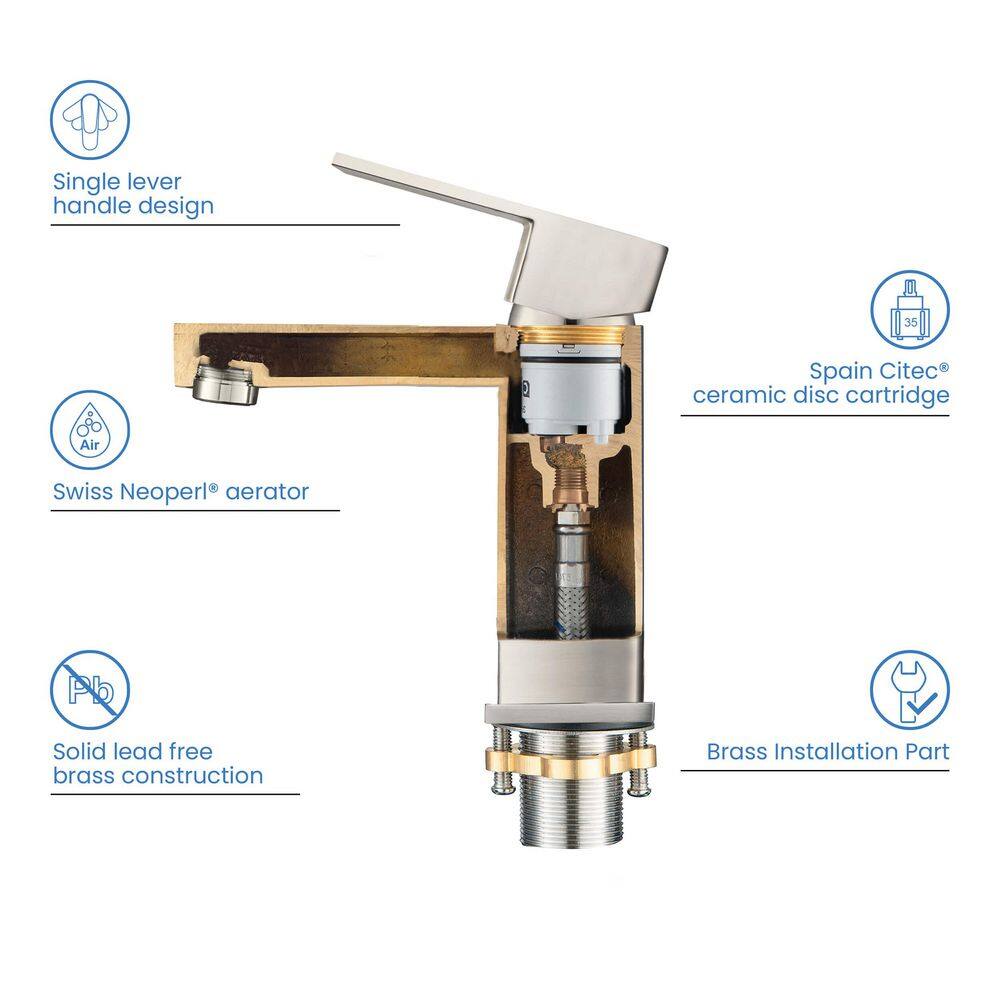 Kibi Cubic 6'' High-Arc Single-Handle Brushed Nickel Bathroom Faucet