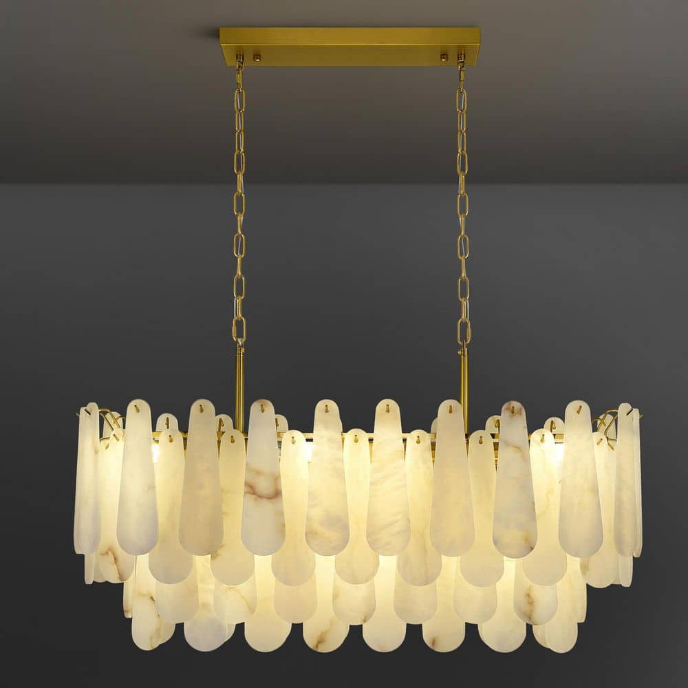 39.4 in. 11-Light Modern Rectangle Alabaster Kitchen Island Chandelier, 4-Tier Luxury Large White Chandelier for Bedroom price history on PriceWatchPro