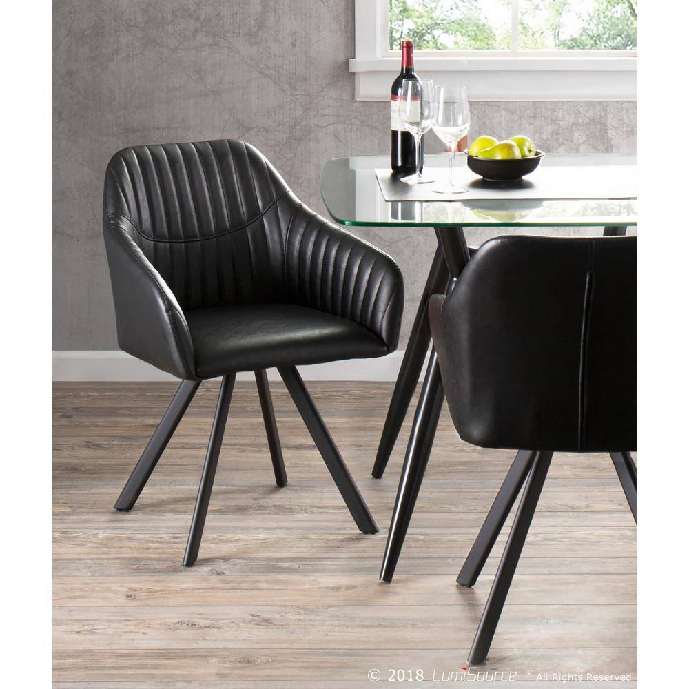 Modern Splayed-Leg High Chair in Black Faux Leather