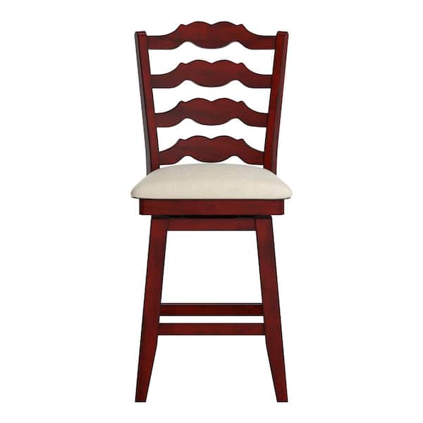 HomeSullivan 24 in. H Antique Berry French Ladder Back Swivel Chair with Beige Linen Seat