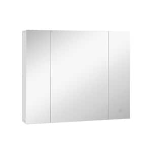 35.5 in. W x 29.5 in. H Rectangular 3-Doors LED Medicine Cabinet with Mirror in White