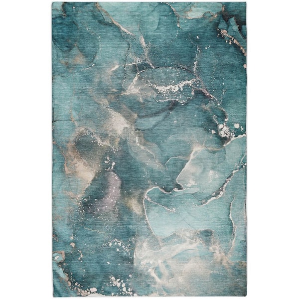 Dream Shag Premium Machine Washable Abstract ADS518 Teal 5 ft. x 7 ft. 6 in. Area Rug