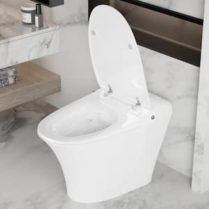 One-Piece 1.28GPF Single Flush Elongated Toilet with Advance Smart Bidet Toilet in White