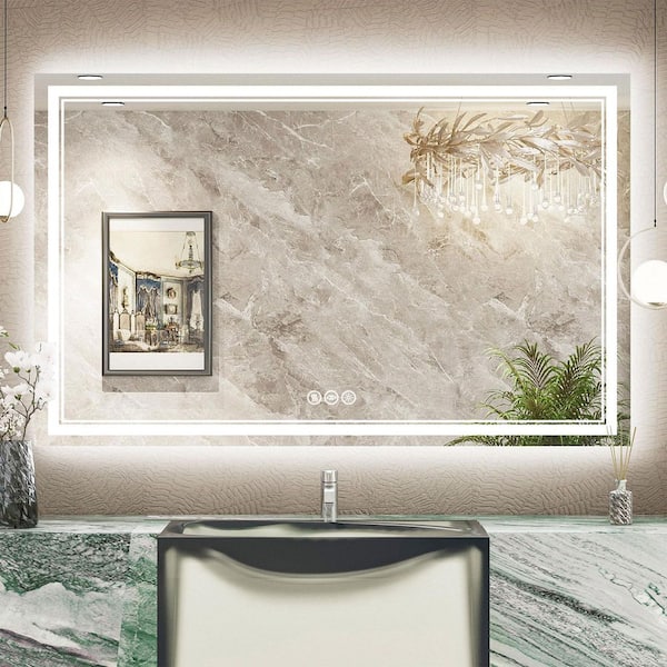 30 in. W x 48 in. H Rectangular Frameless LED Front Light and Backlit Anti-Fog Wall Mirror Bathroom Vanity Mirror