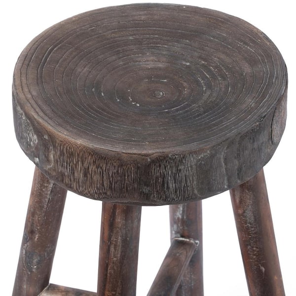 Vintiquewise Antique Round Wooden Chair Log Cabin Stools Set of 2