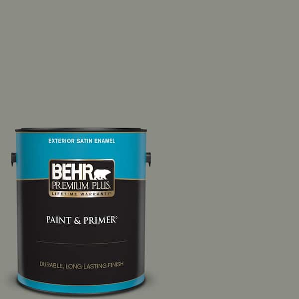BEHR PREMIUM PLUS 1 gal. #N380-5 Naturalist Gray Satin Enamel Exterior Paint & Primer