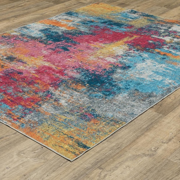 Summit Multi-Colored 4 ft. x 6 ft. Abstract Impressions Polyester Machine Washable Indoor Area Rug