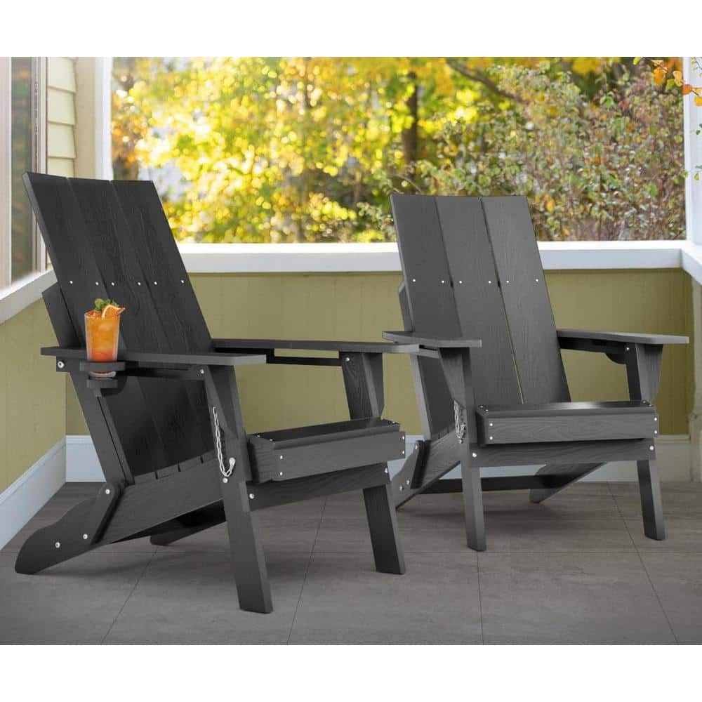 Oversized Gray HDPE Outdoor Plastic Folding Adirondack Chair with Cup Holder (Set of 2) price history on PriceWatchPro