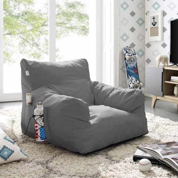 Loungie Comfy Light Grey Bean Bag Arm Chair Nylon Foam Lounger  BB145-28LG-HD - The Home Depot
