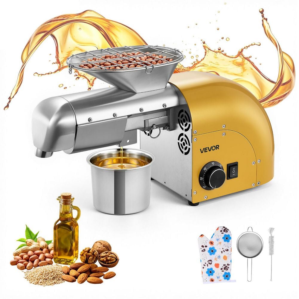 Stainless Steel Oil Press Machine, 11 lbs./H Capacity, 1250W Oil Extractor, 122â„‰-572â„‰ for Peanuts Sesame, (Set of 1)