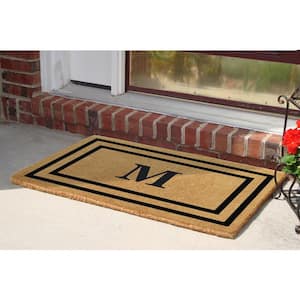 22 in. x 36 in. Heavy Duty Black Thin Double Picture Frame Monogrammed M Coco Door Mat