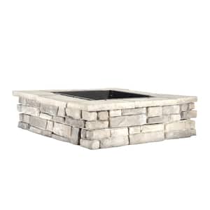 28 in. x 14 in. Steel Wood Random Stone Gray Square Fire Pit