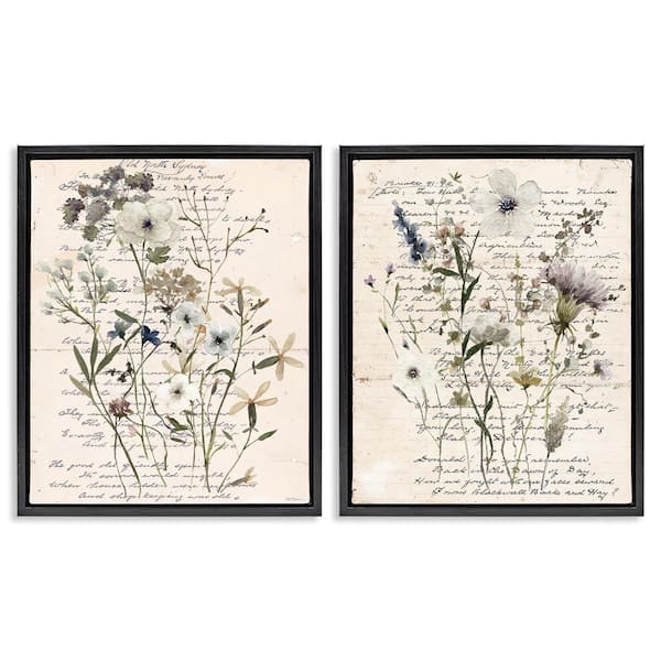 Stupell Industries Vintage Letters with Botanicals by Carol Robinson 2-Pieces Black Floater Frame Nature Graphic Art Print 21 in. x 17 in.
