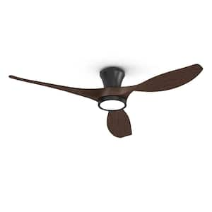 R3 52 in. Indoor Black Walnut Low Profile Flush Mount Ceiling Fan with 3 CCT LED Light with Remote Included, DC Motor