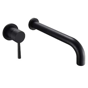 Modern Single Handle Wall Mount Roman Tub Faucet Left-Handed in Matte Black