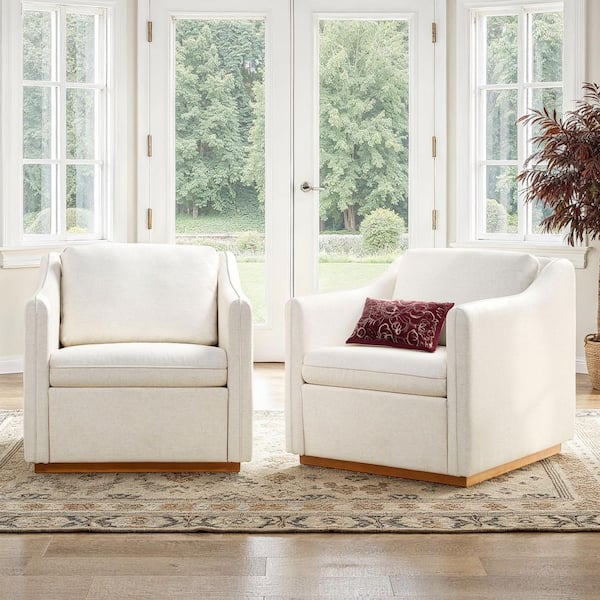 Nash Cream Modern Farmhouse Swivel Linen Accent Chairs (Set of 2)
