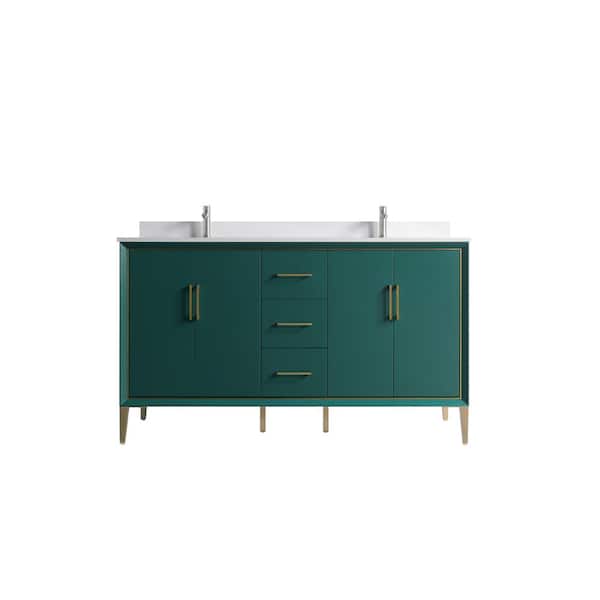 Dyconn VSD 60 in. W x 22 in. D x 35 in. H Double Sinks Freestanding Bath Vanity in Green with White Cultured Marble Top