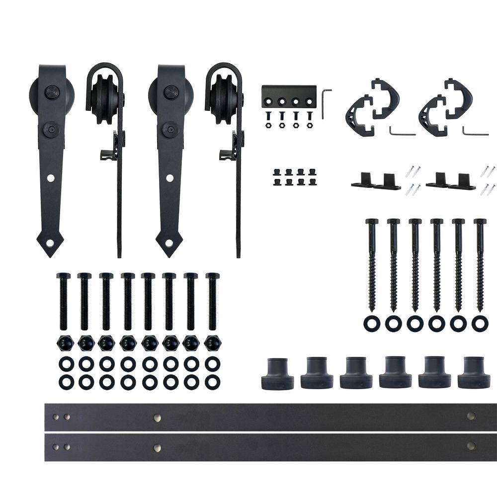 9 ft./108 in. Black Rustic Non-Bypass Sliding Barn Door Hardware Kit Arrow Design Roller for Double Doors price history on PriceWatchPro