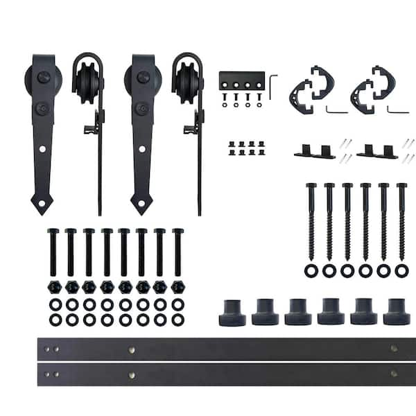 HOMACER 9 ft./108 in. Black Rustic Non-Bypass Sliding Barn Door Hardware Kit Arrow Design Roller for Double Doors