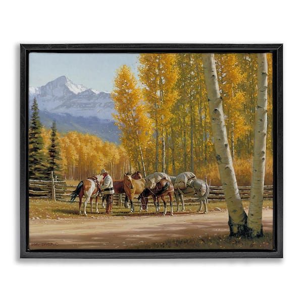 Stupell Industries Horses with Fall Foliage by Jimmy Dyer 1 Piece Floater Frame Graphic Print Nature Poster Art Print 31 in. x 25 in.