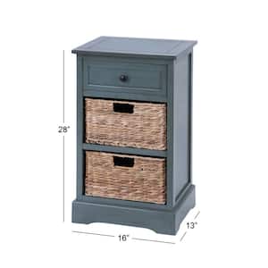 2 Baskets and 1 Drawer Wood Stationary Teal Storage Unit