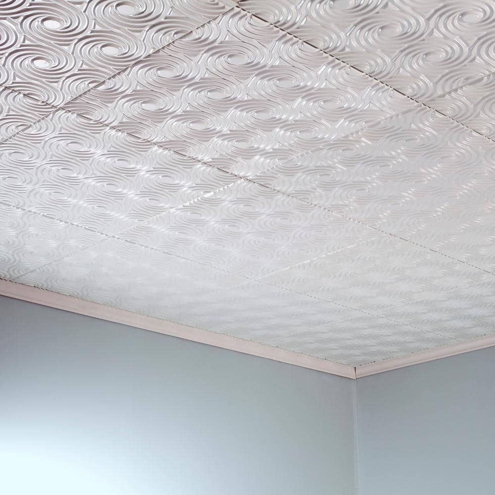 Matte White 24'' Textured Vinyl Glue-Up Ceiling Tile