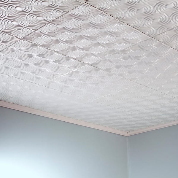 Fasade 2-ft x 2-ft Cyclone Matte White PVC Surface-mount Ceiling Tile (5-Pack, 20-sq ft / Case)