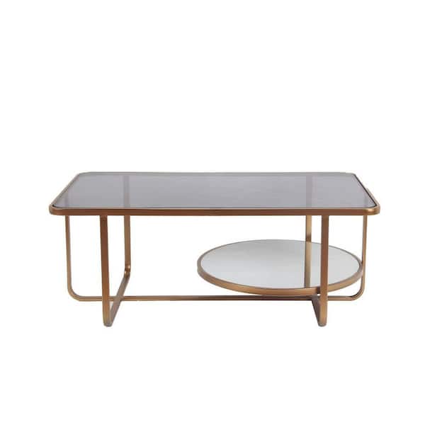 Benjara 35.43 in. Gold Rectangle Glass Top Coffee Table