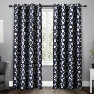 Gates Peacoat Blue Ogee Woven Room Darkening Grommet Top Curtain, 52 in. W x 96 in. L (Set of 2)