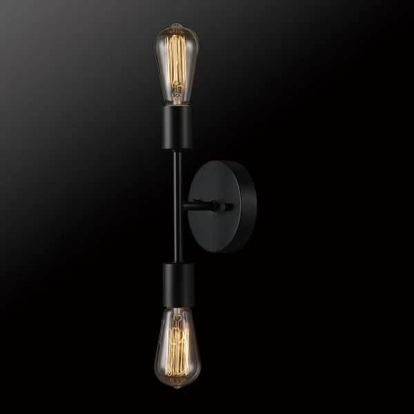Hampton Bay 4.75 in. 2-Light Matte Black Plug-In or Hardwire Wall Sconce with LED Bulbs for Bathroom