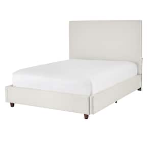 Biscuit Beige Upholstered Platform King Bed with Square Headboard