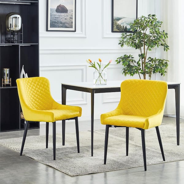 yellow fabric dining chairs