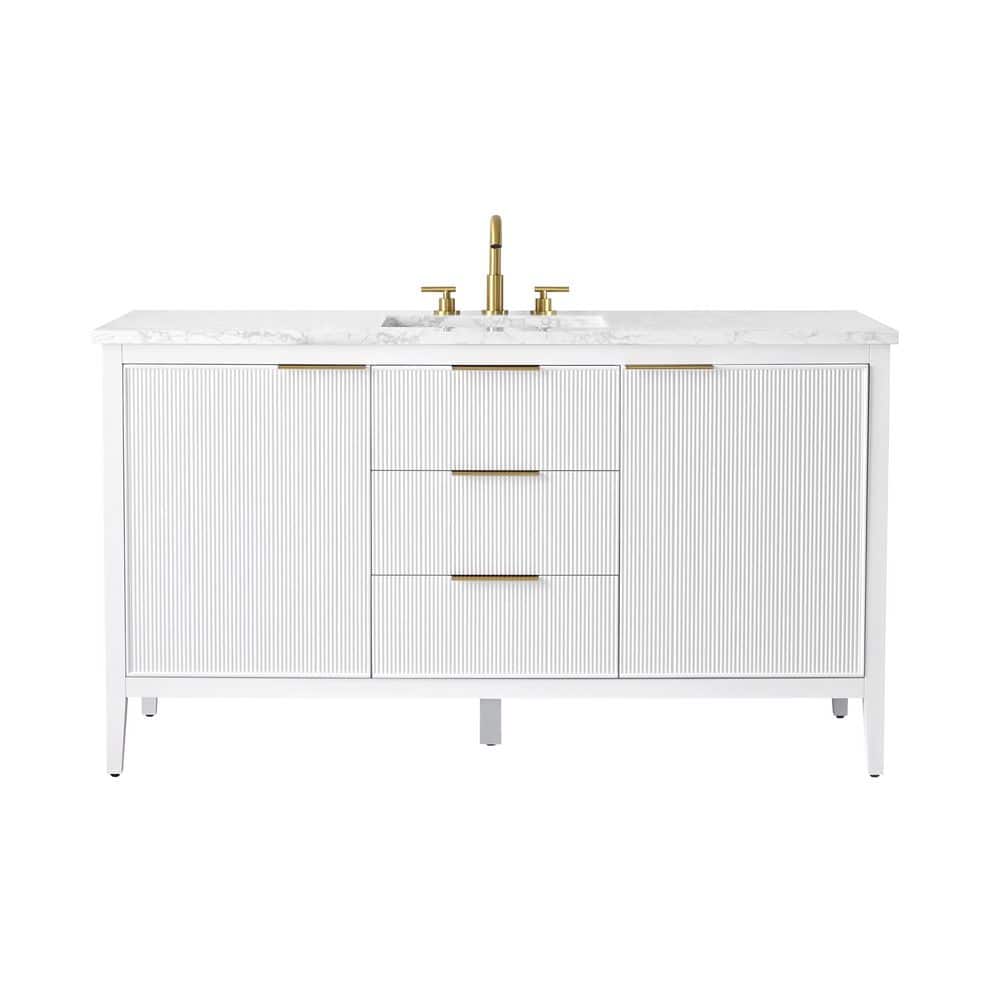Emma 60 in. W Bath Vanity in White with Engineered Stone Top in Arabescato with White Sink price history on PriceWatchPro