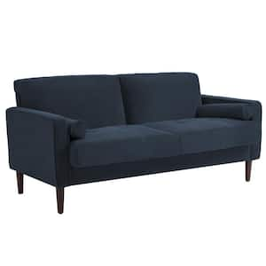 62 in. Navy Blue Straight Arm Corduroy Fabric Upholstered Rectangle 2-Seater Loveseat