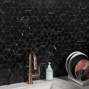 Utopia Nero 13.58 in. x 11.73 in. Polished Marble and Brass Wall Mosaic Tile (1.11 sq. ft./Each)