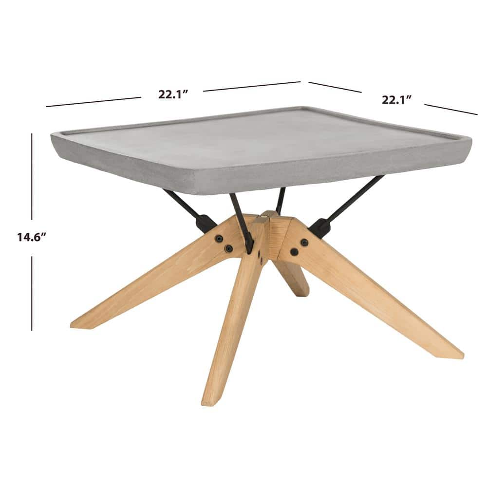 Delartin 22" Square Concrete and Oak Coffee Table in Dark Grey