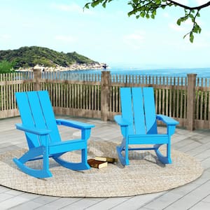 Shoreside Pacific Blue Plastic Modern Adirondack Outdoor Rocking Chair (Set of 2)