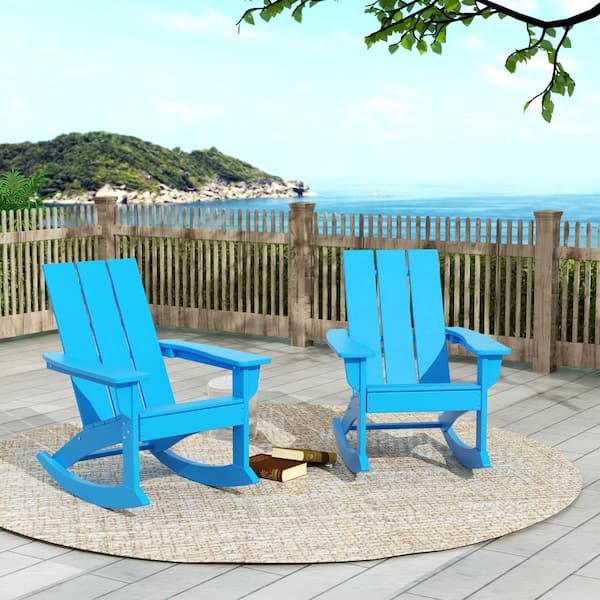 WESTIN OUTDOOR Shoreside Pacific Blue Plastic Modern Adirondack Outdoor Rocking Chair (Set of 2)